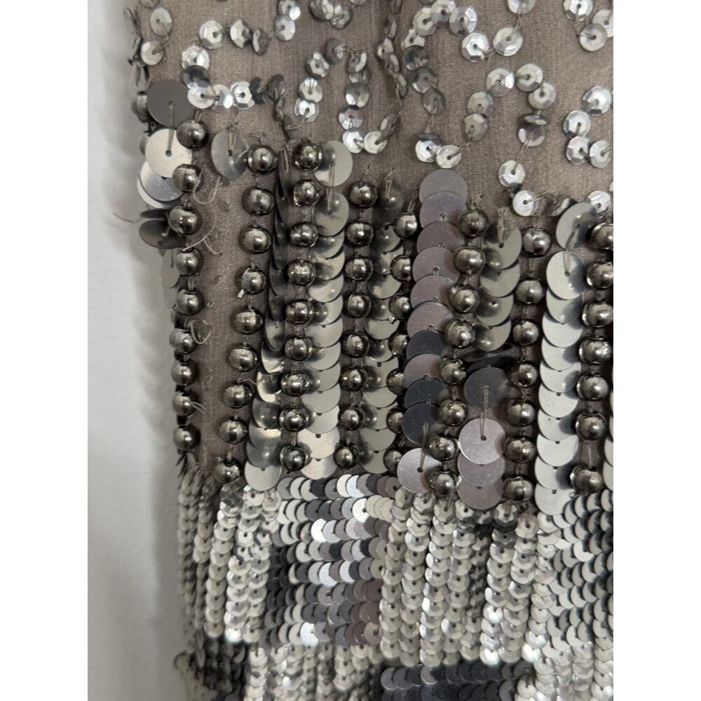 Precious Formals 100% Silk Beaded Gray Sleeveless Mini Dress Size 14 - Picture 4 of 16